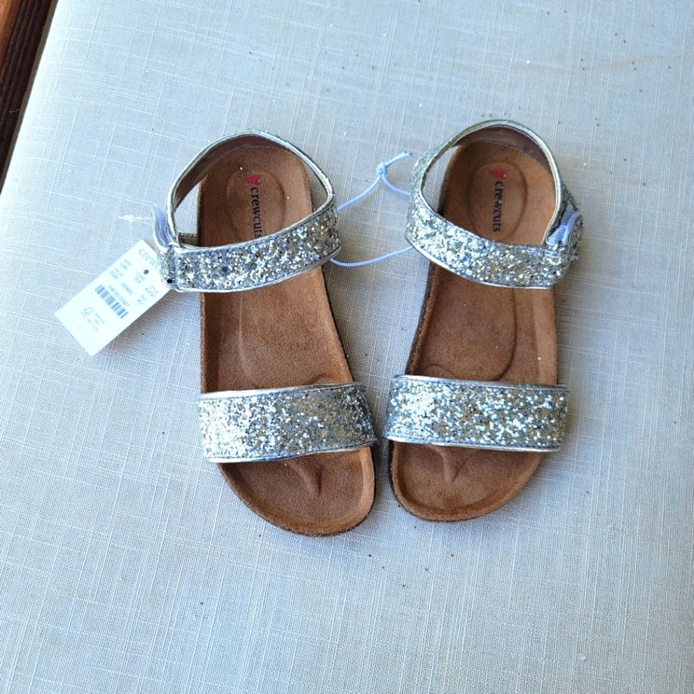 New! J. Crew K3 Girls' Silver Glitter Sandals Slip-on Shoes Crewcuts